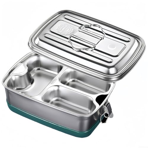 Doppelschichtige Edelstahl Brotdose, Metall Bentos Box auslaufsicher, mit sicherer Schnalle und herausnehmbarer Trennwand, für Erwachsene Frauen Männer (3 Fächer) von Whychstore