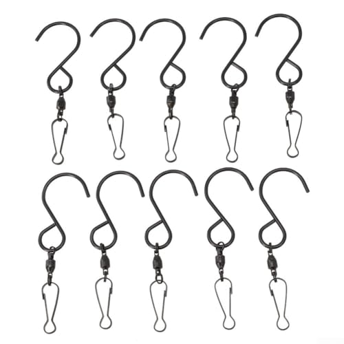 Drehbare Edelstahl-Haken zum Aufhängen von Windspinnen und Vogelfutterspendern, Clips für den Innen- und Außenbereich, mehrere Mengen-Sets (10 Stück, schwarz) von Whychstore
