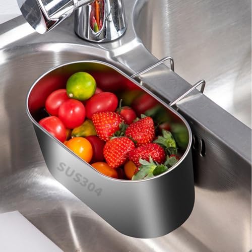 Edelstahl-Abflusssiebkorb, Waschbecken-Abfluss-Halter, Korb-Sieb, multifunktionaler Einsatz, Abflusssiebkorb (18,5 x 10 x 5,5 cm) von Whychstore