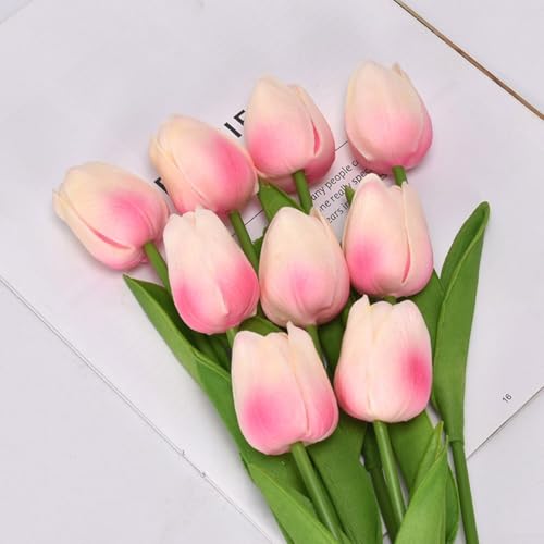 Elegante 2 Stück künstliche Tulpen, fühlen sich echt an, Kunstblumen für Hochzeiten und Heimdekoration (hellrosa) von Whychstore