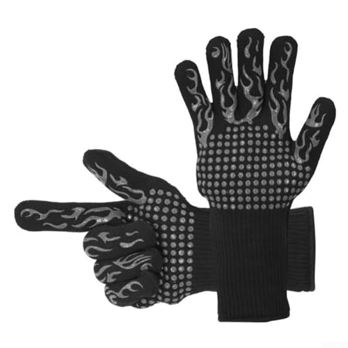 Extended Cuff Grillhandschuhe, Ofenhandschuhe Hitzebeständig, 5 Finger Barbecue Ofenhandschuhe mit atmungsaktivem Baumwollfutter, 1 Paar (schwarz) von Whychstore