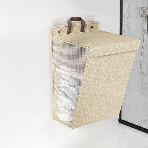 Faltbarer Wäschekorb für Zuhause, wasserdichter Wäschekorb mit Griff, große Öffnung, Wäschekorb für schmutzige Kleidung (Beige, 58 x 41 x 15 cm) von Whychstore