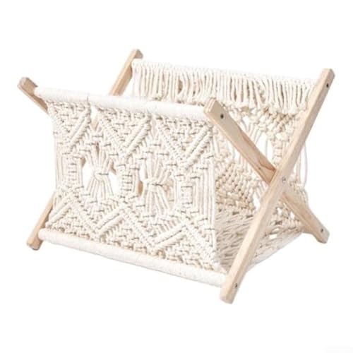 Faltbarer handgewebter Zeitschriftenständer, Holz Baumwollseil Gewebt Zeitschriftenhalter Boho Organizer für Zeitungen, Bücher, Tablets, kleine Essentials von Whychstore