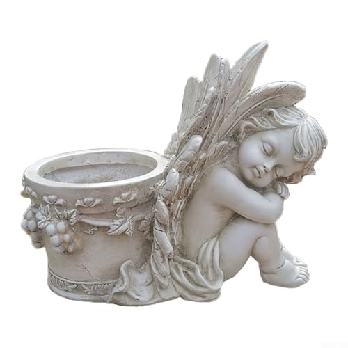 Gartenengel-Ornament, Engelsflügel-Blumentopf, Sukkulenten-Behälter mit Drainageloch, für Wohnzimmer, Schreibtisch, Haus, Garten (rechter Engel) von Whychstore