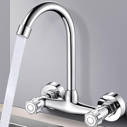 Küche Doppelloch Wand Spüle Wasserhahn Hochdruck Messing Küchenspüle Wasserhahn für 360 Grad drehbar Heiß und Kalt Wasserhahn Küche Doppelloch Wand Spüle Wasserhahn Hochdruck Messing Küchenspüle Wasserhahn für 360 Grad drehbar Heiß und Kalt Wasserhahn von Whychstore