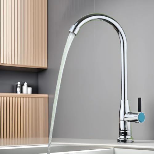 Küchenspüle Wasserhahn, 360° drehbar Einloch Einhandgriff Kaltwasser-Küchenarmatur, flexibler Hals-Wasserhahn, Schwanenhals mit Schlauch und längerem Gewinderohr von Whychstore
