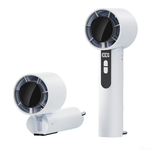 Leichter Handventilator mit Eiskompresse-Funktion und einstellbarer Geschwindigkeit zur Kühlung (Digitalanzeige, weiß) von Whychstore