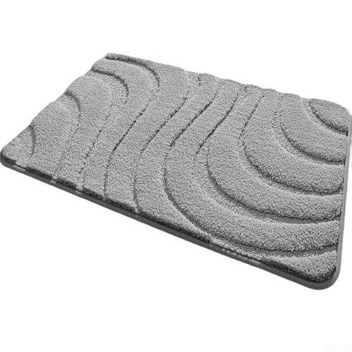 Maschinenwaschbare Plüsch-Badematte, rutschfeste, saugfähige WC-Vorleger, mit TPR-Rückseite, hervorragende Wasseraufnahme für Badezimmer, Schlafzimmer, Wohnzimmer (50 x 80 cm, grau) von Whychstore