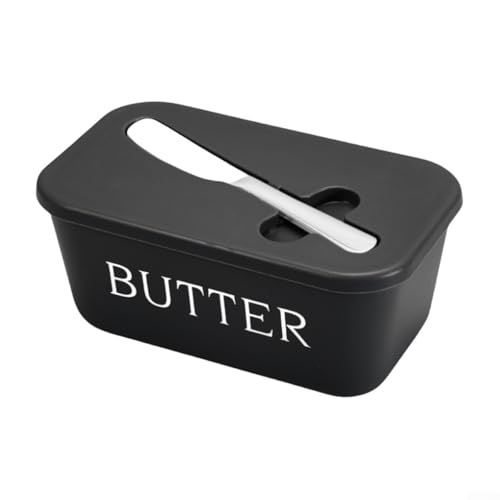 Mehrzweck-Küchenzubehör, elegante Butterdose mit integriertem Spatel-Halter (schwarz) von Whychstore