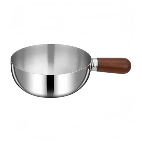 Mini-Milchtopf aus Edelstahl, antihaftbeschichtet, mit Holzgriff, hitzebeständig für Zuhause, Restaurant, Küche, Silber (16 cm) von Whychstore