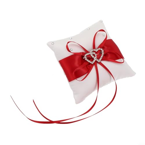 Raffiniert für Kristall-Doppelherz-Ringträger für Hochzeitszeremonien mit Satin und Strasssteinen (rot) von Whychstore
