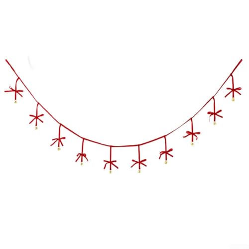 Samtschleife Glockengirlande mit Spitzen-Akzenten für Weihnachtsbaum und Heimdekoration, fügt festliche visuelle und akustische Attraktivität hinzu (rot) von Whychstore