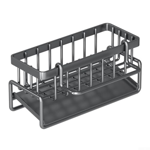 Schwammhalter aus Metall für die Küche, mit Ablauf, Abtropfgestell für einfachen Zugang zum Schwamm (grau mit Stange) von Whychstore