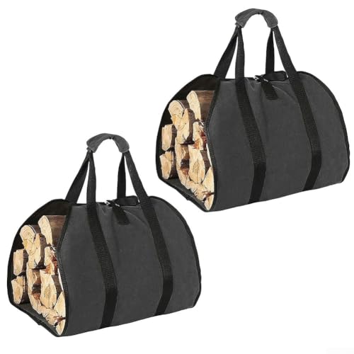 Set mit 2 Kaminholz-Tragetaschen mit wasserdichter gewachster Canvas-Konstruktion und faltbarem Design für schwere Lasten und bequeme Lagerung (schwarz) von Whychstore