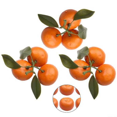 Set mit 9 künstlichen Orangen mit Zweigen für Küche und Tisch, realistische künstliche Lebensmittel für Bar, Supermarkt-Dekoration und pädagogische Aktivitäten von Whychstore