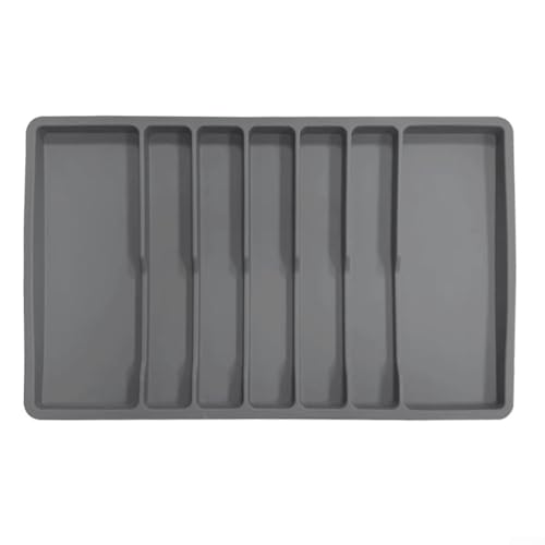 Silikon Große Besteckschublade Organizer, sieben Fächer rutschfeste Unterseite, Küchenutensilien Löffel Gabeln Messer Halter Aufbewahrung (Grau) von Whychstore