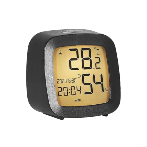 Smart LCD Wecker, digitaler Wecker Nachttisch, mit Temperatur, Luftfeuchtigkeit und Sprachsteuerung Hintergrundbeleuchtung, für Schlafzimmer, Büro, Schreibtisch, Reisen (Schwarz 2) von Whychstore