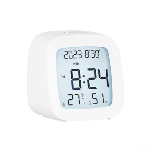 Smart LCD Wecker, digitaler Wecker Nachttisch, mit Temperatur, Luftfeuchtigkeit und Sprachsteuerung Hintergrundbeleuchtung, für Schlafzimmer, Büro, Schreibtisch, Reisen (Weiß 1) von Whychstore