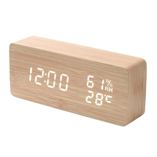 Smart LED Holzuhr mit Sprachbefehlen Temperaturmonitor Datumsanzeige Einstellbare Helligkeit für Home Office Schlafzimmer (C) von Whychstore