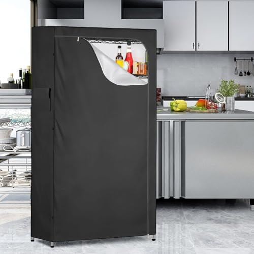 Strapazierfähige Draht-Regalabdeckung aus 210D Oxford-Tuch, wasser- und staubabweisend, mit Reißverschluss und festen Aufklebern für sichere Installation (114,3 x 45 x 204 cm) von Whychstore