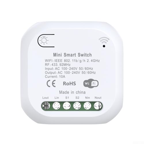WiFi RF433 Smart-Schalter, DIY-Licht-Mini-Schalter, drahtloser Smart-Relaisschalter, einzelner stromführender Draht-Touch-Schalter für Smart Life-App (10 A) von Whychstore