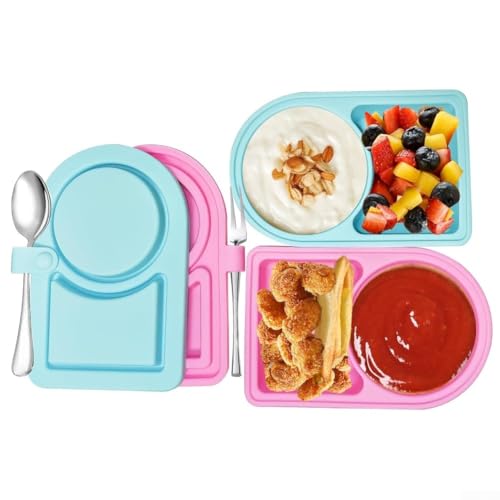 Zusammenklappbare Silikon-Frischhaltedosen mit auslaufsicheren Deckeln, geeignet für Mikrowelle, Kühlschrank, Gefrierschrank, Spülmaschine, platzsparende Küchenschränke (blau + pink) von Whychstore