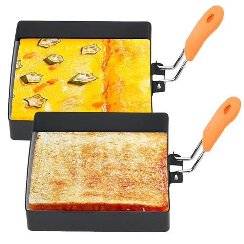 Eierform, Eierring 2pcs Nicht-Stick 4-Zoll-Quadratringe zum Braten von Eiern mit Silikongriff, Edelstahl zum Frühstück Sandwiches Grill Crumpet Style 1 von Whyzsjnclg