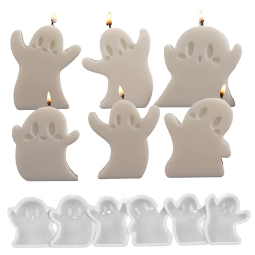 Ghost Siliconform, Halloween -Silikonformen, 6pcs süße verschiedene Formen Ghost Kerzenform gruselig nicht Stick wiederverwendbar für Kerzen, Wachs, Seife, Ton, Gips, für Ferien von Whyzsjnclg