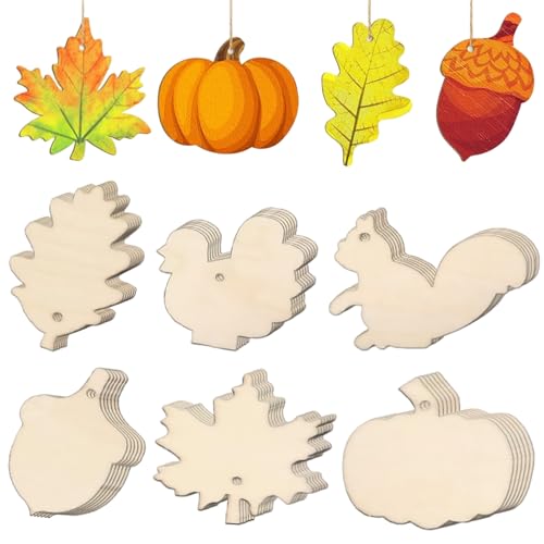 Holzhandwerk zu malen, 36pcs Thanksgiving -Ausschnitte mit Seil, 6 Stile Holzhandwerk zum Malen von DIY leer Unvollendete Holzausschnitte Ornament zum Hängen für Ferien Holzhandwerk zu malen, 36pcs Thanksgiving -Ausschnitte mit Seil, 6 Stile Holzhandwerk zum Malen von DIY leer Unvollendete Holzausschnitte Ornament zum Hängen für Ferien von Whyzsjnclg