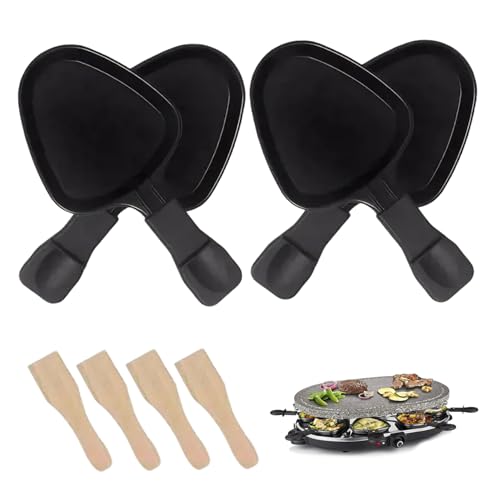 Raclette -Käse, gegrillte Käsepfanne, 4pcs Nicht -Stick dreieckige Raclette -Schmelze mit 4pcs Holzspatel, Grillpfanne für Heimküchencamping zum Gebrauch im Freien von Whyzsjnclg