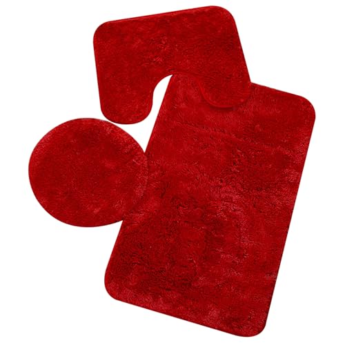 Rote Badezimmer Teppiche Set, 3pcs/Set Red Badezimmer Teppiche Anti-Schlupf-Absorption roter Badezimmerteppiche mit U-förmigen, rundem, rechteckigen Teppichen weiche Badezimmerteppiche für Badezimmer von Whyzsjnclg