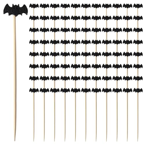 Whyzsjnclg Cocktailsticks, 100pcs Obststangen Einweg -Bambus Cocktail süße Halloween -Dekorationen für, Party, Obst, Fledermaus für Feiertage von Whyzsjnclg