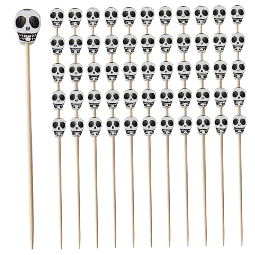 Whyzsjnclg Cocktailsticks, 100pcs Obststangen Einweg Bambus Cocktail süße Halloween -Dekorationen für, Party, Obst, Schädel für den Urlaub von Whyzsjnclg