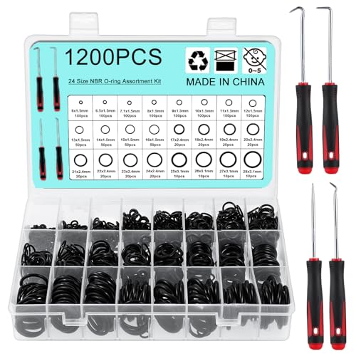 WiMas 1200PCS Gummi Dichtungen Ringe Kit 24 Größen O Ring Sortiment Gummidichtung Dichtungssatz Dichtungsgummi für Plumbing Auto Faucet Repair mit 4 Pick and Hook von WiMas