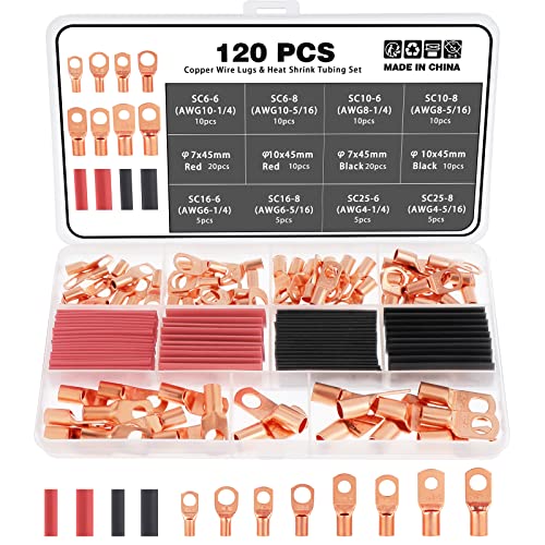 WiMas 120PCS Copper Wire Terminal Connectors Kit, Heavy Duty Copper Wire Lugs with Heat Shrink Set Battery Cable Ends Wire terminals Connector Cable Lugs Ring for Electrical Wire Crimping von WiMas