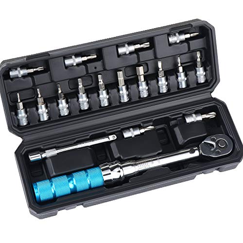 WiMas 18PCS 1/4 Zoll 2 to 20 Nm Fahrrad Drehmomentschlüssel Set, Fahrrad Reparatur Werkzeug Kit, Ratsche Machanischer Tool, Torx-Buchsen, Verlängerungsstange von WiMas