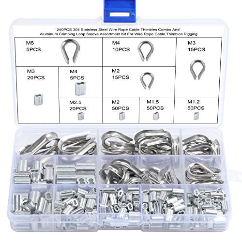 WiMas 240PCS Aluminium-Doppelhülsen Seilklemme, Edelstahlkauschen Seilöse, Alu Klemme Stahlseil, Pressklemmen von WiMas