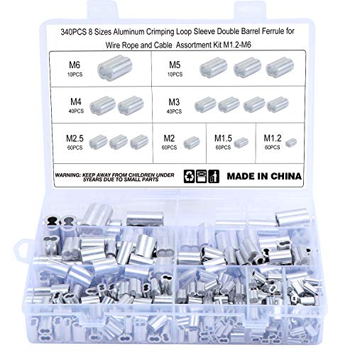 WiMas 340PCS Aluminium-Doppelhülsen, Seilverbinder, Drahtseilklemmen für Drahtseile und Kabel 8 Größen M1.2-M6 von WiMas