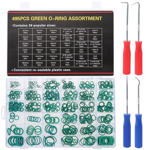 WiMas 495PCS 36 Größen Gummi O-Ring Dichtung O-Ringe Tülle Assorted Nitril O-Ringe Tülle Sortiment mit 4PCS Pick und Installation Remover Tools von WiMas