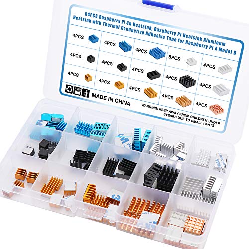 WiMas 64-teiliges Kühlkörper-Set für Raspberry Pi Kühlkörper aus Aluminium, 15 Größen, mit Wärmeleitklebeband für Raspberry Pi 4 B von WiMas