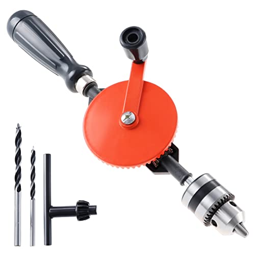WiMas Handbohrmaschine Manueller Kurbelbohrer 3/8 Zoll (1.5mm-10mm) Doppelritzeln Handbohrer Spannfutter mit 2PCS Bohrer für Kunststoff Acryl Holz Leiterplatte Stanzen von WiMas