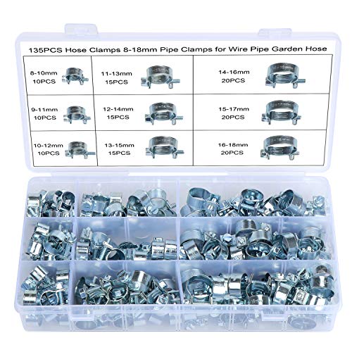 WiMas Kraftstoffleitung Schlauchschellen Wasserrohr Luftschlauch Verzinkt Silikon Vakuum Schlauchschelle Befestigung, 135 Stück 8-18mm von WiMas
