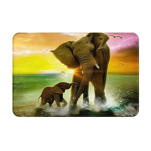 Afrika Elefanten-Druck Fußmatte Flanell Bodenmatte saugfähige rutschfeste Willkommensmatten für Küche Schlafzimmer Badezimmer Wohnkultur 60 x 40 cm von WiNwon