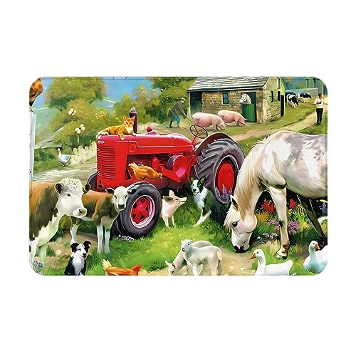 Fußmatte mit Traktor auf dem Bauernhof, Flanell-Bodenmatte, saugfähig, rutschfest, Willkommensmatten für Küche, Schlafzimmer, Badezimmer, Heimdekoration, 60 x 40 cm von WiNwon