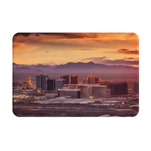 Las Vegas Fußmatte mit Sonnenuntergang-Druck, Flanell-Bodenmatte, saugfähig, rutschfest, Willkommensmatten für Küche, Schlafzimmer, Badezimmer, Heimdekoration, 60 x 40 cm von WiNwon