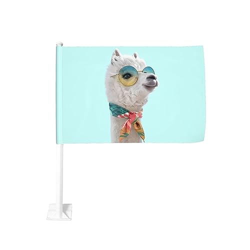 Lustige Cartoon Lama Autofahnen Doppelseitige Autofensterflagge Autofenster Clip Flagge Dekoration Banner Gartenflagge 30,5 x 45,7 cm von WiNwon