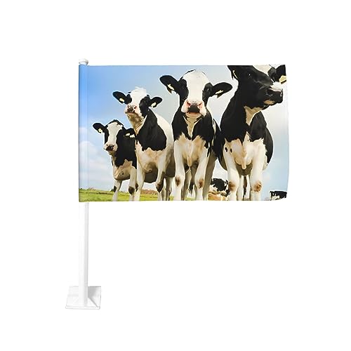 Niedliche Kuh Autofahnen Doppelseitige Autofensterflagge Autofenster Clip Flagge Dekoration Banner Gartenflagge 30,5 x 45,7 cm von WiNwon