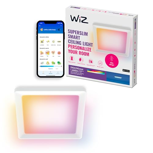 WiZ smarte Deckenleuchte - Schlankes quadratisches Design, 295 x 295 mm, Sprach- / App-Steuerung, Zeitplanung, funktioniert mit Google Home, Amazon Alexa und Apple HomeKit, Innenbeleuchtung, weiß von WiZ