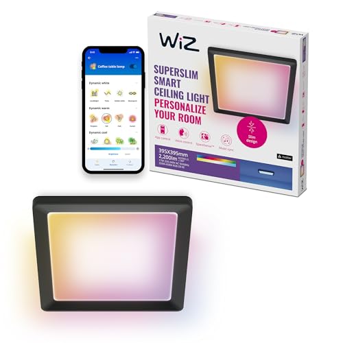 WiZ smarte Deckenleuchte - Schlankes quadratisches Design, 395 x 395 mm, Sprach- / App-Steuerung, Zeitplanung, funktioniert mit Google Home, Amazon Alexa und Apple HomeKit, Innenbeleuchtung, schwarz von WiZ