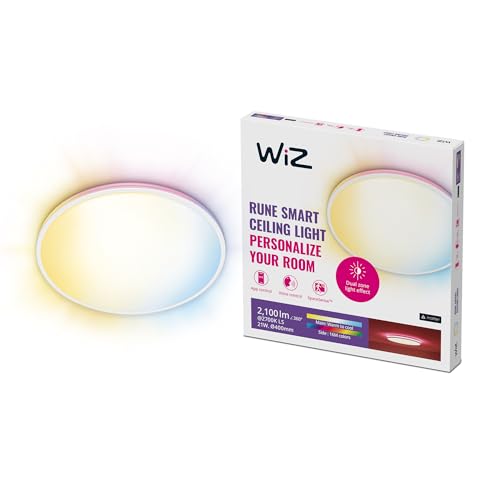 WiZ Tunable White and Color Rune Deckenleuchte (2100 lm), LED Leuchte mit 16 Mio. Farben oder warm- bis kaltweißem dimmbarem Licht, smarte Lichtsteuerung über WLAN per Stimme/App, weiß von WiZ